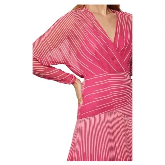 BCBGMaxazria linear high-low cocktail Dress in Ibis Rose color - Picture 3 of 10